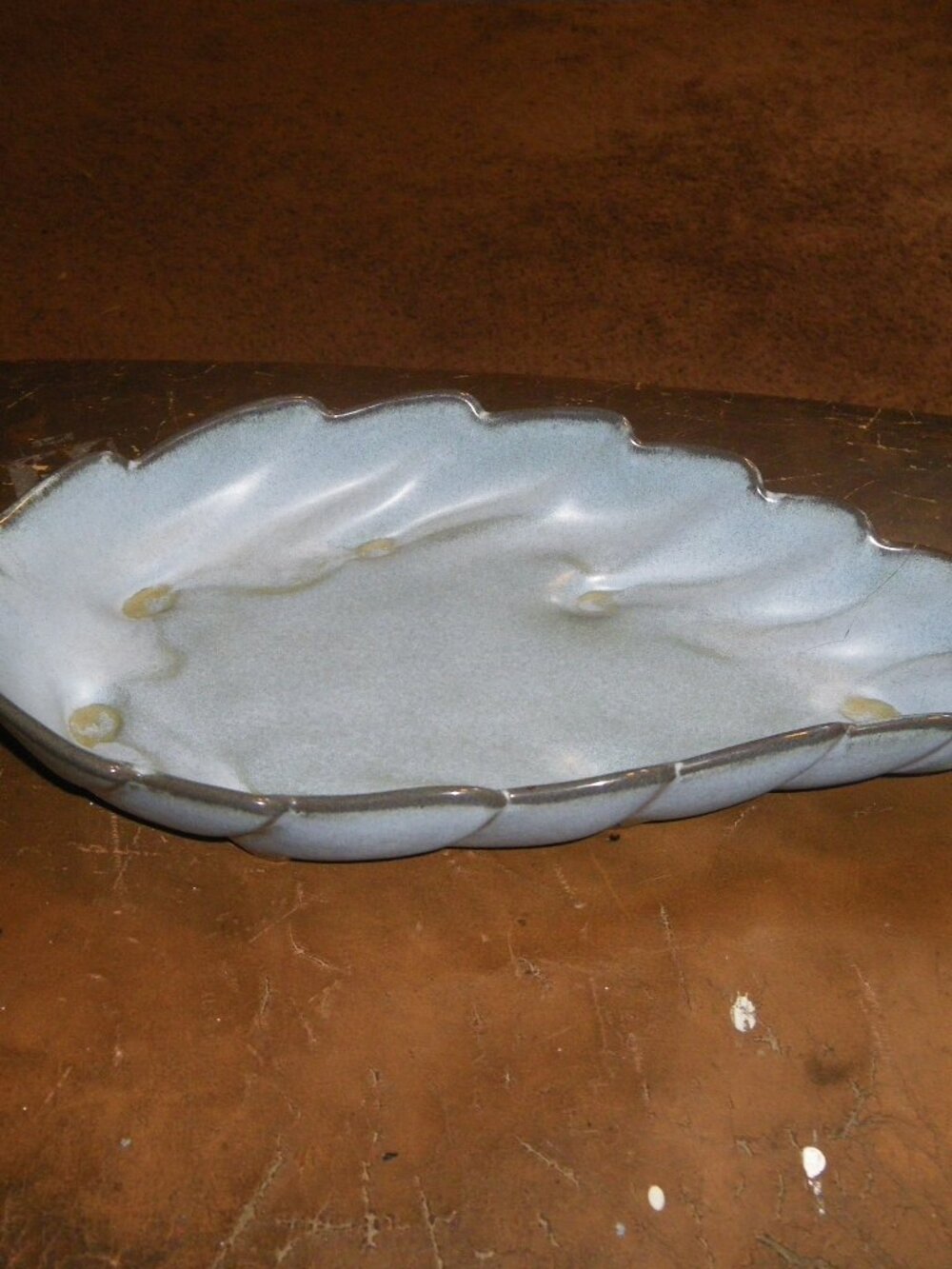 Vintage Frankoma Pottery Serving Dish Leaf Shaped 226 Blue